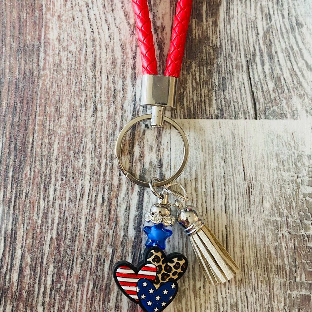 Red Braided Key Holder with Heart Charm